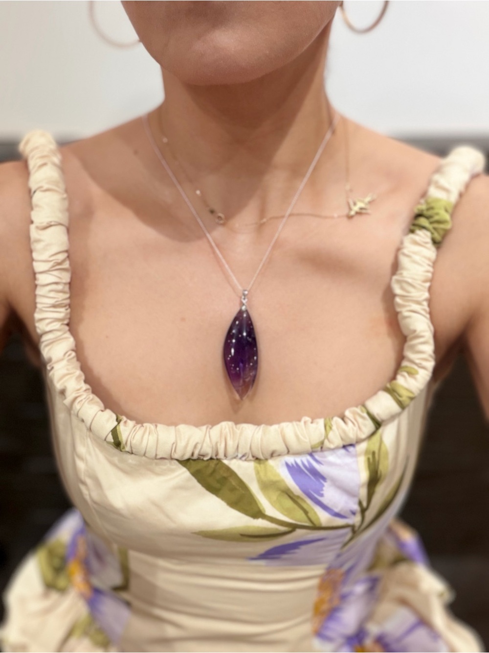 New Natural polished freeform teardrop Large amethyst pendant